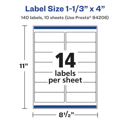 Avery Glossy Clear Rectangle Labels with Sure Feed, 1-1/3" x 4", 140 Glossy Clear Labels, Laser/Inkjet Printable Labels