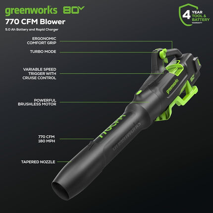 Greenworks 80V 21" Self-Propelled Lawn Mower + Blower (Gen 2), 5.0Ah Battery