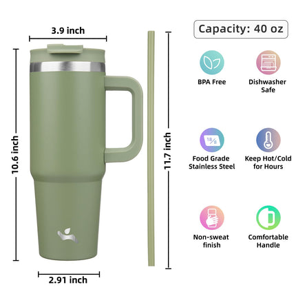 Konokyo 40 oz Tumbler with Handle and 2 Straws,2 in 1 Lid Insulated Water Bottle Stainless Steel Travel Coffee Mug,Indigo Black