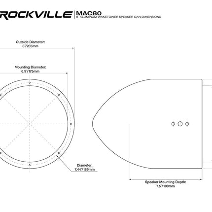 Paire de boîtiers d'enceintes de tour de wakeboard en aluminium noir Rockville MAC80B 7,7"