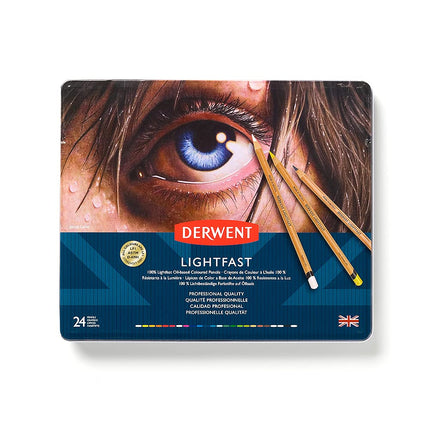 Crayons Derwent Lightfast, Lot de 24 dans une boîte en métal, mine ronde de 4 mm, résistance de mine supérieure, texture crémeuse, idéal pour le dessin et le coloriage d'œuvres d'art, qualité professionnelle, 2302720