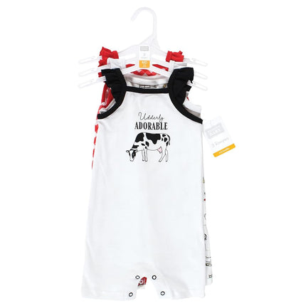 Hudson Baby Unisex Cotton Rompers, Udderly Adorable, 0-3 Months