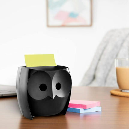 Post-it Owl Note Dispenser, Includes 1 Pad of Post-it 3 in X 3 in Super Sticky Dispenser Pop-up Notes, 45 Sheets, OWL-330-BK