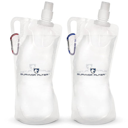 Bouteille d'eau pliable transparente SURVIVOR FILTER 1L - Voyage, Randonnée, Sans BPA - 2 x 946ml