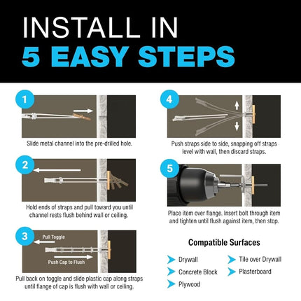 TOGGLER SNAPTOGGLE Drywall Anchor with Included Bolts for 1/4-20 Fastener Size; Holds 265 pounds Each in 1/2-in Drywall by TOGGLER (12 Pack)