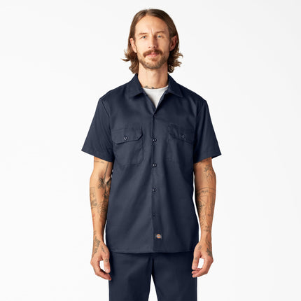 Dickies Men's Flex Slim Fit Short Sleeve Work Shirt, Dark Navy, XL