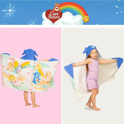 Care Bears Retro Kids Super Soft Bath/Pool/Beach Soft Cotton Terry Hooded Towel Wrap, 24 in x 50 in, (Officially Licensed Product) By Franco