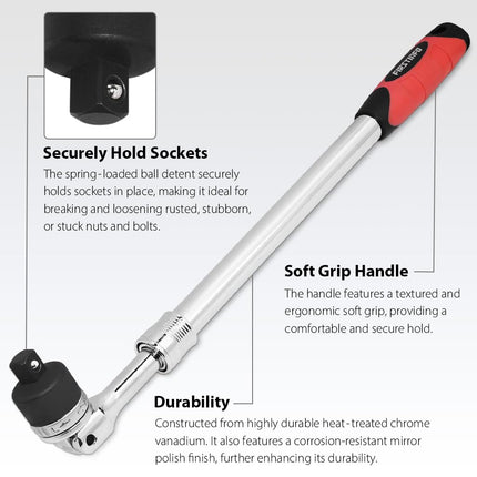 FIRSTINFO 1/2'' Drive Extendable Breaker Bar Ratchet Wrench Length 17.2 to 22.7 inches, with Flexible Ratchet Head, (F32243D)