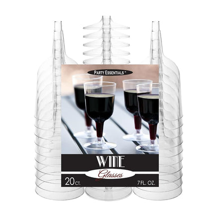 Party Essentials Disposable Hard Plastic Two Pieces Wine Glasses, 20-Count, 7-Ounce, Clear