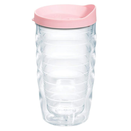 Tervis Clear & Colorful Lidded Made in USA Double Walled Insulated Tumbler Travel Cup Keeps Drinks Cold & Hot, 10oz Wavy, Pink Lid