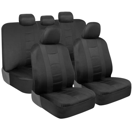 BDK CarXS Black Car Seat Covers Full Set with Matching Set of Floor Mats for SUV, Car, & Truck - Car Seat Covers Front Seats & Bench Seat Cover Car Seat Protector Car Mats Full Set Interior Covers
