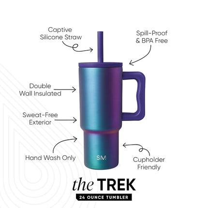 Simple Modern Kids 24 oz Tumbler with Handle and Silicone Straw Lid | Spill Proof and Leak Resistant | Reusable Stainless Steel Bottle | Gift for Kids Boys Girls | Trek Collection | Prism