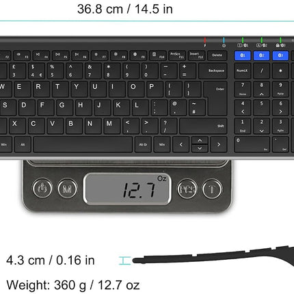 Arteck Universal Bluetooth Keyboard Multi-Device Stainless Steel Full Size Wireless Keyboard for Windows, iOS, Android, Computer Desktop Laptop Surface Tablet Smartphone Built in Rechargeable Battery