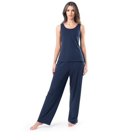 Conjunto de pijama de camiseta sin mangas, pantalón y cárdigan transpirable Fruit of the Loom para mujer, azul medianoche, S