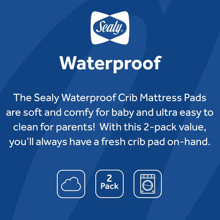 Sealy Waterproof Fitted Crib/Toddler Mattress Pad Cover 2-Pack - 100% Waterproof, Deep Fitted Stretch Skirt, Machine Washable & Dryer Friendly 52”x28” - 2 Protector Pads (White)