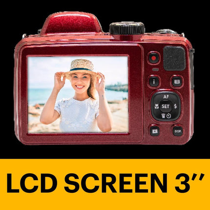 Cámara digital Kodak PIXPRO AZ425-RD de 20MP, zoom óptico 42X, gran angular de 24mm, video Full HD 1080P, estabilización de imagen óptica, batería de iones de litio, LCD de 3", cámara para vlogs (rojo)