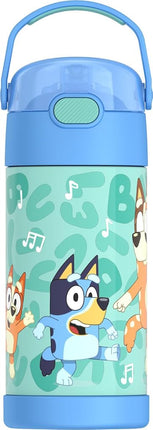 THERMOS FUNTAINER 12 Ounce Stainless Steel Vacuum Insulated Kids Straw Bottle, Bluey