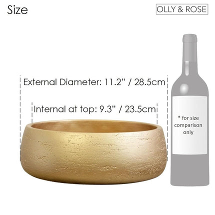Olly & Rose Gold Home Decor Ceramic Planter Bowl - Shallow Indoor and Outdoor Plant Pot - Decorative Flower Pot and Garden Bowl (28.5cm)