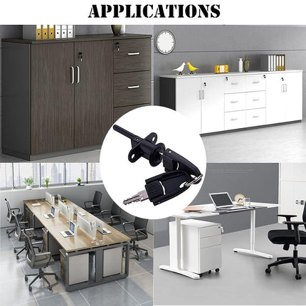 XIEHE 288 Zinc Alloy Desk Locks for Drawers with Key, Filing Cabinet Lock Replacement for Wardrobe Furniture Locker Showcase with 2 Key, Child Locks for Cabinets 2pack 16mm (Black)