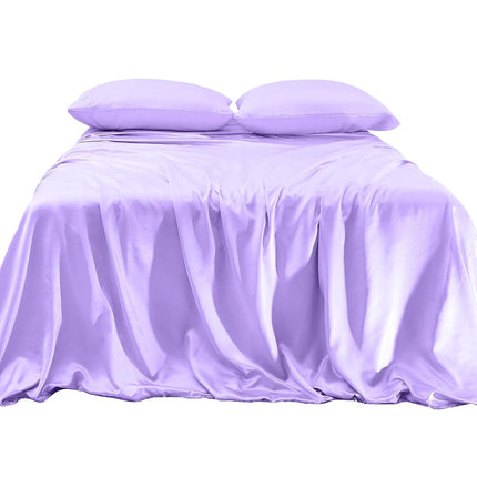 Elegant Comfort Luxurious 4-Piece Silky Satin Sheet Set, Skin and Hair Friendly, Wrinkle, Fade, Stain Resistant with Deep Pockets Fitted Sheet, Cooling Soft Satin Sheet Set, Twin, Lilac