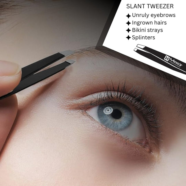 JUEGO DE PINZAS - para depilación de cejas, vello enquistado - lo mejor para vello de cejas, eliminación de vello facial - precisión de acero inoxidable, puntas afiladas que se unen perfectamente. (Juego de 3 pinzas negras)…