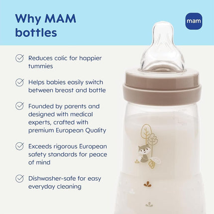 MAM Easy Start Anti-Colic Bottle 5 oz (3-Count), Baby Essentials, Slow Flow Bottles with Silicone Nipple, Baby Bottles for Baby Boy, Blue