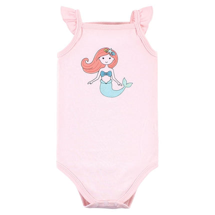 Hudson Baby Unisex Baby Cotton Sleeveless Bodysuits, Coral Mint Mermaid, 0-3 Months