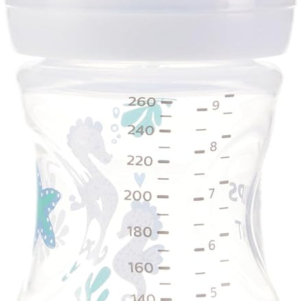 Philips Avent Natural Baby Bottles with Natural Response Nipples (Medium Flow, Flow 3), with Seahorse and Starfish Design, 9oz, 4-Pack, SCY903/68
