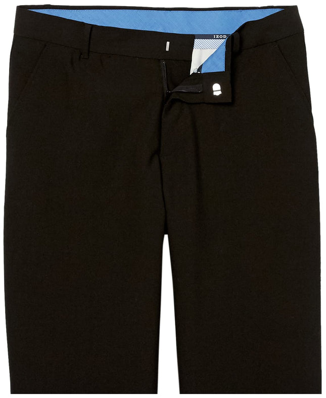 IZOD Boys' Bi-Stretch Flat Front Dress Pant, Black Twill, 20 Husky