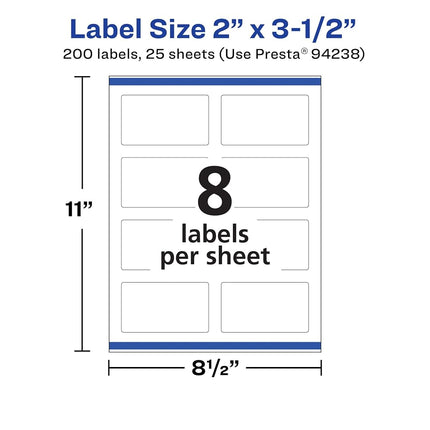 Avery Durable ID Labels with Sure Feed, 2" x 3.5", 200 White Labels, Print-to-The-Edge, Removable Label Adhesive, Laser/Inkjet Printable Labels