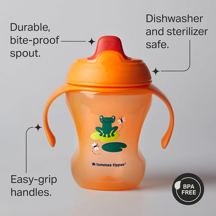 Tommee Tippee Trainer Sippee Cup, 7m+, 8oz, Pack of 3 Non-Spill Trainer Cups for Toddlers, Blue, Orange and Green, with Bite-Resistant Spout and Easy-Hold Handles, Travel Friendly and BPA Free