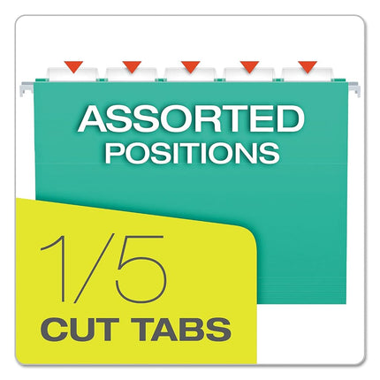 Pendaflex 81616 Recycled Colored Hanging File Folders, Letter, 1/5 Cut Tabs, Aqua, 25/box