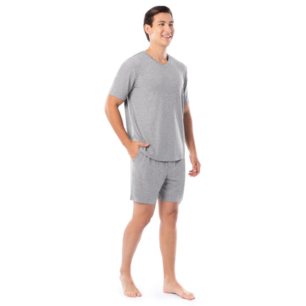 Fruit of the Loom mens 360 Stretch Short Sleeve V-neck Top and Short Sleep Pajama Set, Grey Heather, 3XL