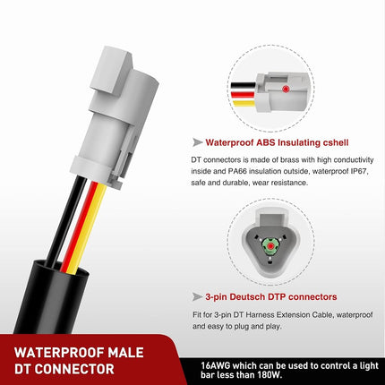 Nilight 2 PCS 16 AWG 10 Feet 3 Pin DT Connector Wiring Harness Extension Kit Plug and Play for Dual Mode Off Road LED Pod Lights Bar DRL Driving Auxiliary Reverse Boat Light