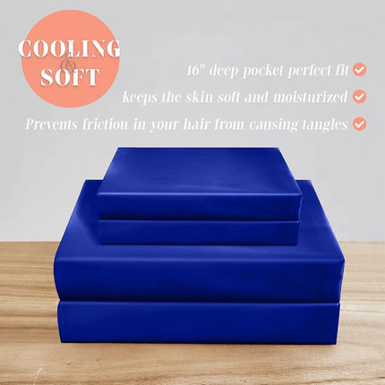 Elegant Comfort Luxurious 4-Piece Silky Satin Sheet Set, Skin and Hair Friendly, Wrinkle, Fade, Stain Resistant with Deep Pockets Fitted Sheet, Cooling Soft Satin Sheet Set, Twin, Royal Blue