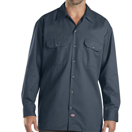 Chemise de travail Dickies à manches longues pour homme grandes tailles, bleue, XXL