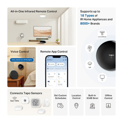 TP-Link Tapo Concentrateur IR & IoT intelligent, Centre de connexion certifié Matter pour appareils et capteurs IR, Nécessite le Wi-Fi 2,4 GHz, Connexions fiables à longue portée (Tapo H110)
