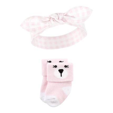 Hudson Baby baby-girls Headband and Socks Set, Bear Leopard, 0-9 Months