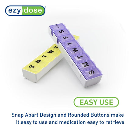 Ezy Dose Weekly (14-Day) Pill Organizer, Vitamin and Medicine Box, 2X-Large Locking Compartments, Colored Lids