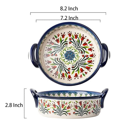 Bicuzat Vintage Style Tulip Flower Pattern Ceramic Bakeware Casserole Dish Baking Pan Lasagna Pans Baking Dish with Handles for Oven/Cooking/Kitchen-1 PCS-32 OZ