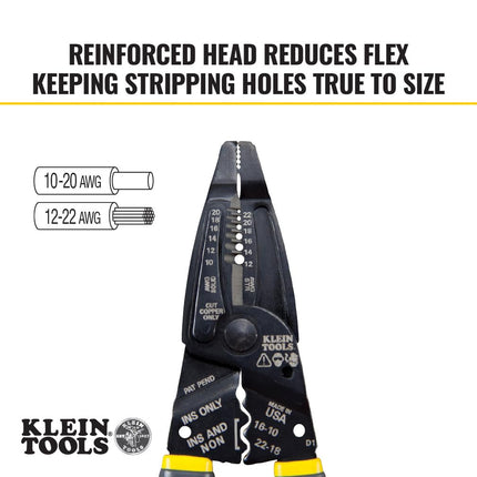 Klein Tools 1009 Multi-Purpose Electrician Tool - Wire Stripper, Crimping & Cutting Tool, Gray/Yellow