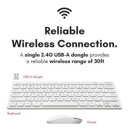 Macally White Wireless Keyboard and Mouse Combo - Quiet Productivity Duo - 2.4G Small Keyboard and Mouse Wireless - 78 Key Quiet Cordless Compact Mouse and Keyboard Combo with Mini Body