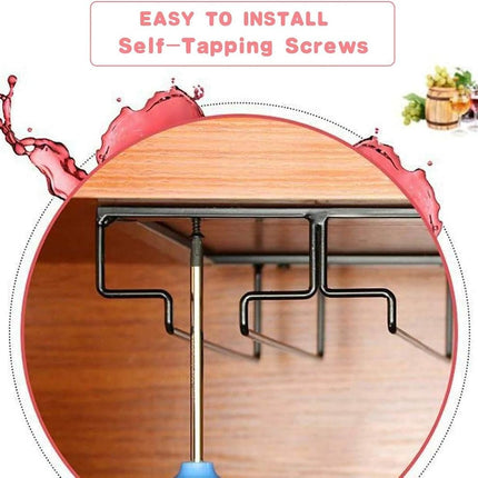 Wine Glass Rack - Under Cabinet Stemware Wine Glass Holder Glasses Storage Hanger Metal Organizer for Bar Kitchen White