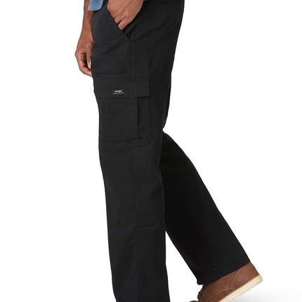 Wrangler Authentics Men's Relaxed Fit Stretch Cargo Pant Casual, Black, 42W x 32L