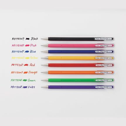 Bolígrafo de gel Pentel Arts Hybrid MATTEHOP, 1.0mm, Negro mate, Rojo mate, Azul mate, Verde mate, Paquete de 4 bolígrafos (K110VBP4M)