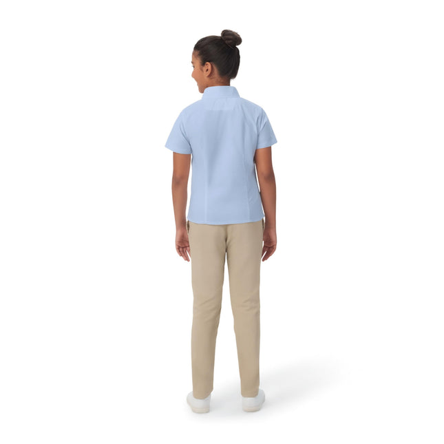 French Toast Girls' Fitted Short Sleeve Wrinkle-Resistant Oxford Shirt, Light Blue, 12