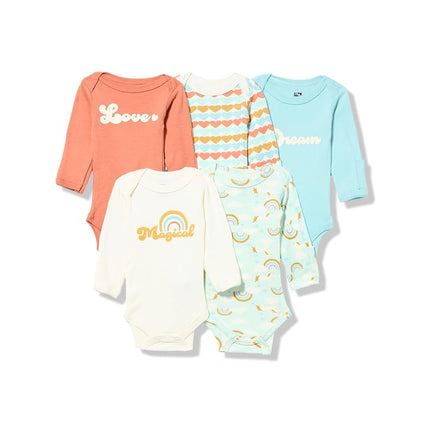 Hudson Baby Lot de 5 grenouillères à manches longues en coton pour bébé garçon et fille, motif arc-en-ciel magique, prématuré