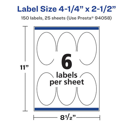 Avery Durable Waterproof Oval Labels with Sure Feed, 4.25" x 2.5", 150 Oil and Tear-Resistant Waterproof Labels, Laser/Pigment-Based Inkjet Printable Labels