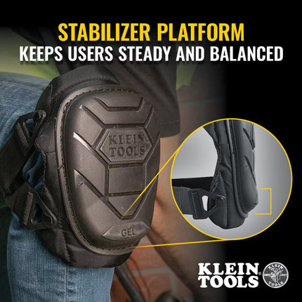 Rodilleras Klein Tools 60895 para hombres y mujeres, rodilleras de gel estabilizador semiredondas de alta resistencia con correas elásticas ajustables, para construcción, suelos, jardinería, negras