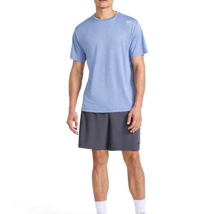 Reebok Mens Dash Short Sleeve Crewneck T-Shirt, Standard Fit, Breathable Stretch Fabric, Stonewash Heather, Medium